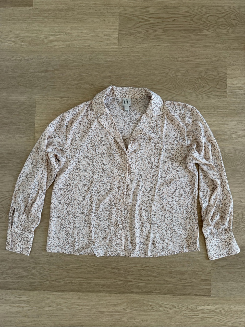 Worthington Cream Blouse with Taupe Spotted Print
